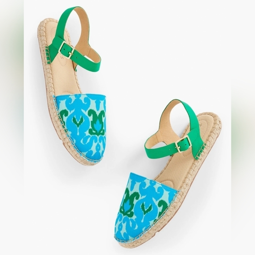 Talbots Izzy Ikat Medallion Espadrille Sandals Blue Green Size 9